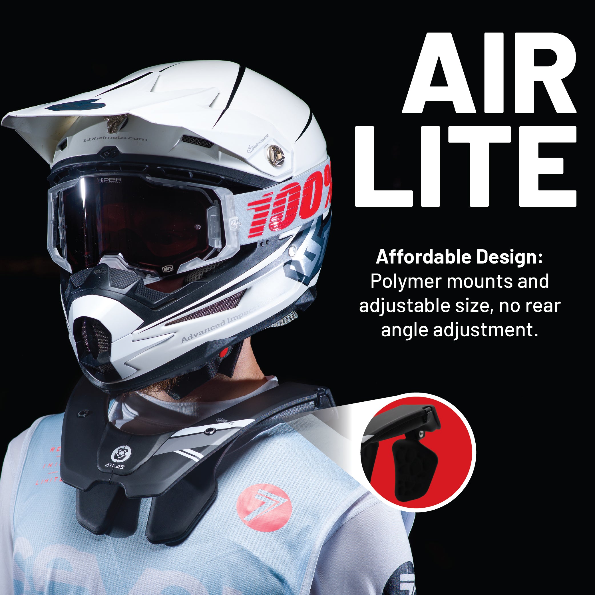 Atlas Air Lite Anti-Compression Sport Neck Brace (Adult - Medium) for Use In: Powersports, Offroad Racing, Motocross, Mountain Biking, BMX, Snowmobiling, Snowboarding (Black)