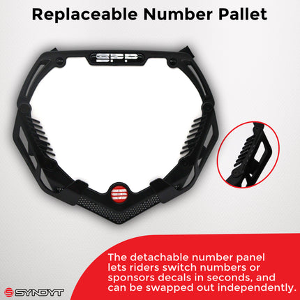 SYNDYT Pro Front Number Plate System for BMX / Electric Bikes - Universal, High Density,  Impact Resistant, Seven‑Piece Modular Design (Black / Black) SP-NP25LGB-BK