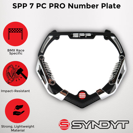 SYNDYT Pro Front Number Plate System for BMX / Electric Bikes - Universal, High Density,  Impact Resistant, Seven‑Piece Modular Design (Black / Chrome) SP-NP25LGC-BK