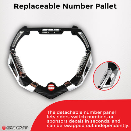 SYNDYT Pro Front Number Plate System for BMX / Electric Bikes - Universal, High Density,  Impact Resistant, Seven‑Piece Modular Design (Black / Chrome) SP-NP25LGC-BK
