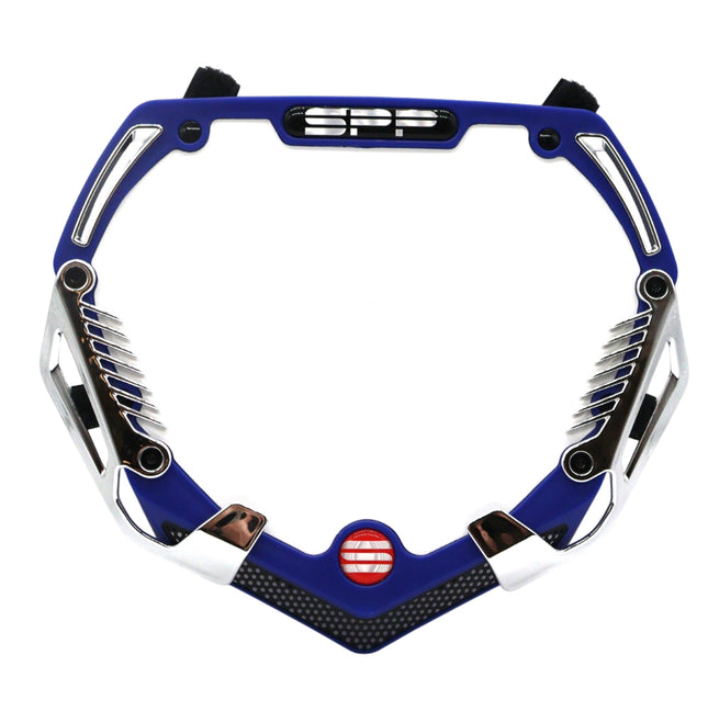SYNDYT Pro Front Number Plate System for BMX / Electric Bikes - Universal, High Density,  Impact Resistant, Seven‑Piece Modular Design (Blue / Chrome) SP-NP25LGC-BL