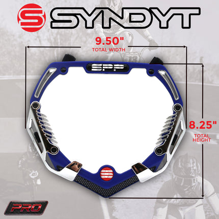 SYNDYT Pro Front Number Plate System for BMX / Electric Bikes - Universal, High Density,  Impact Resistant, Seven‑Piece Modular Design (Blue / Chrome) SP-NP25LGC-BL