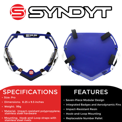 SYNDYT Pro Front Number Plate System for BMX / Electric Bikes - Universal, High Density,  Impact Resistant, Seven‑Piece Modular Design (Blue / Chrome) SP-NP25LGC-BL