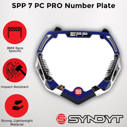 SYNDYT Pro Front Number Plate System for BMX / Electric Bikes - Universal, High Density,  Impact Resistant, Seven‑Piece Modular Design (Blue / Chrome) SP-NP25LGC-BL