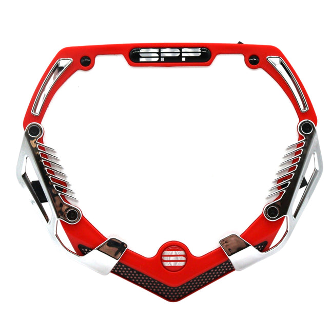 SYNDYT Pro Front Number Plate System for BMX / Electric Bikes - Universal, High Density,  Impact Resistant, Seven‑Piece Modular Design (Red / Chrome) SP-NP25LGC-RD