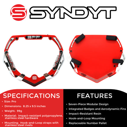 SYNDYT Pro Front Number Plate System for BMX / Electric Bikes - Universal, High Density,  Impact Resistant, Seven‑Piece Modular Design (Red / Chrome) SP-NP25LGC-RD
