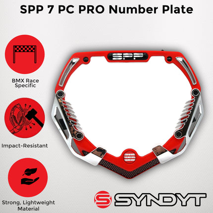 SYNDYT Pro Front Number Plate System for BMX / Electric Bikes - Universal, High Density,  Impact Resistant, Seven‑Piece Modular Design (Red / Chrome) SP-NP25LGC-RD
