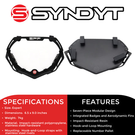 SYNDYT Expert Front Number Plate System for BMX / Electric Bikes - Universal, High Density,  Impact Resistant, Seven‑Piece Modular Design (Black / Black) SP-NP25SMB-BK