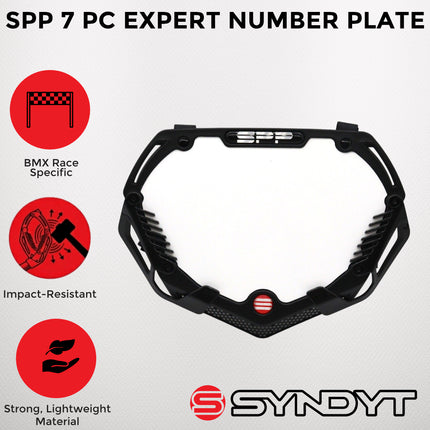 SYNDYT Expert Front Number Plate System for BMX / Electric Bikes - Universal, High Density,  Impact Resistant, Seven‑Piece Modular Design (Black / Black) SP-NP25SMB-BK
