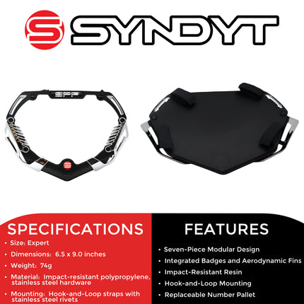 SYNDYT Expert Front Number Plate System for BMX / Electric Bikes - Universal, High Density,  Impact-Resistant, Seven‑Piece Modular Design (Black / Chrome) SP-NP25SMC-BK
