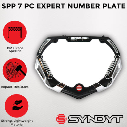 SYNDYT Expert Front Number Plate System for BMX / Electric Bikes - Universal, High Density,  Impact-Resistant, Seven‑Piece Modular Design (Black / Chrome) SP-NP25SMC-BK