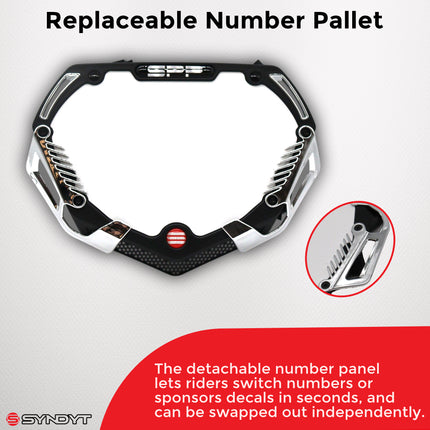 SYNDYT Expert Front Number Plate System for BMX / Electric Bikes - Universal, High Density,  Impact-Resistant, Seven‑Piece Modular Design (Black / Chrome) SP-NP25SMC-BK