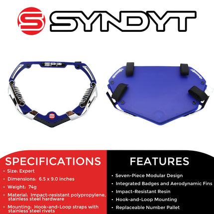 SYNDYT Expert Front Number Plate System for BMX / Electric Bikes - Universal, High Density,  Impact Resistant, Seven‑Piece Modular Design (Blue / Chrome) SP-NP25SMC-BL