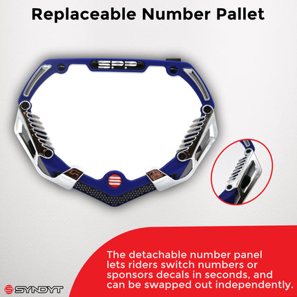 SYNDYT Expert Front Number Plate System for BMX / Electric Bikes - Universal, High Density,  Impact Resistant, Seven‑Piece Modular Design (Blue / Chrome) SP-NP25SMC-BL