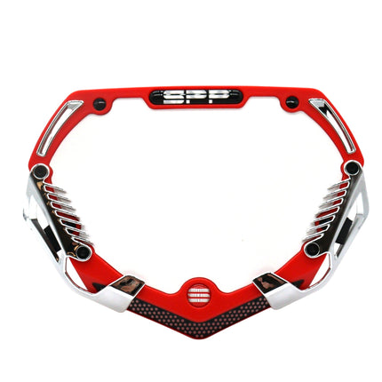 SYNDYT Expert Front Number Plate System for BMX / Electric Bikes - Universal, High Density,  Impact-Resistant, Seven‑Piece Modular Design (Red / Chrome) SP-NP25SMC-RD