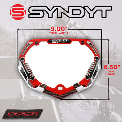 SYNDYT Expert Front Number Plate System for BMX / Electric Bikes - Universal, High Density,  Impact-Resistant, Seven‑Piece Modular Design (Red / Chrome) SP-NP25SMC-RD