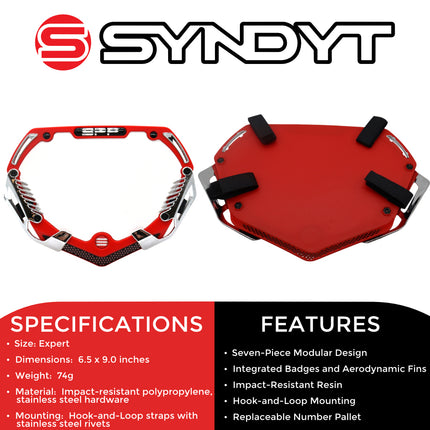 SYNDYT Expert Front Number Plate System for BMX / Electric Bikes - Universal, High Density,  Impact-Resistant, Seven‑Piece Modular Design (Red / Chrome) SP-NP25SMC-RD