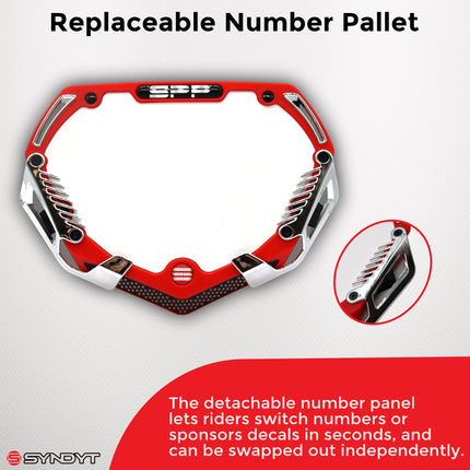SYNDYT Expert Front Number Plate System for BMX / Electric Bikes - Universal, High Density,  Impact-Resistant, Seven‑Piece Modular Design (Red / Chrome) SP-NP25SMC-RD