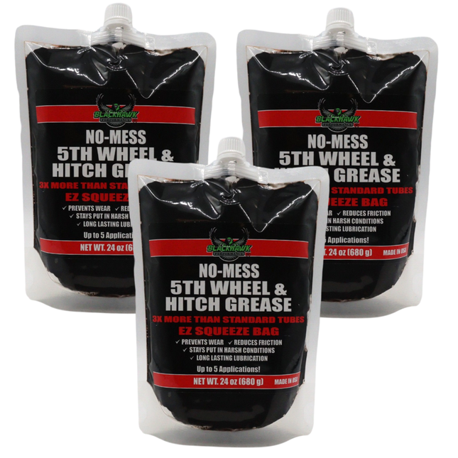 BLACKHAWK PERFORMANCE 5th Wheel and Hitch Grease 24 oz EZ-Squeeze (3 Pack), Prevents Wear, Reduces Friction, Compatible in Harsh Conditions, Long Lasting Lubricant, Squeeze and Apply