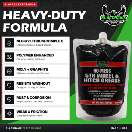 BLACKHAWK PERFORMANCE 5th Wheel and Hitch Grease 24 oz EZ-Squeeze (4 Pack), Prevents Wear, Reduces Friction, Compatible in Harsh Conditions, Long Lasting Lubricant, Squeeze and Apply
