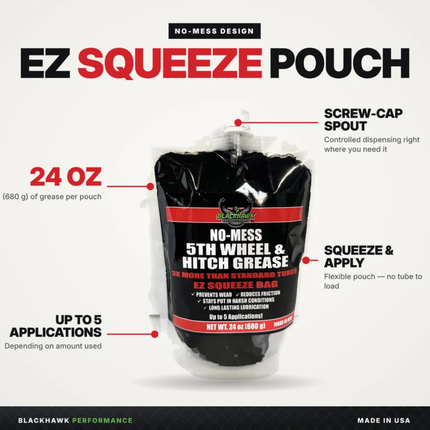 BLACKHAWK PERFORMANCE 5th Wheel and Hitch Grease 24 oz EZ-Squeeze (4 Pack), Prevents Wear, Reduces Friction, Compatible in Harsh Conditions, Long Lasting Lubricant, Squeeze and Apply