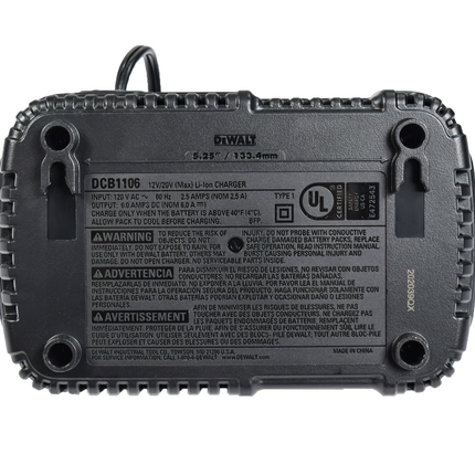 DeWALT DCB1106 FLEXVOLT 12V-20V 6 Amp MAX Lithium-Ion Battery Charger