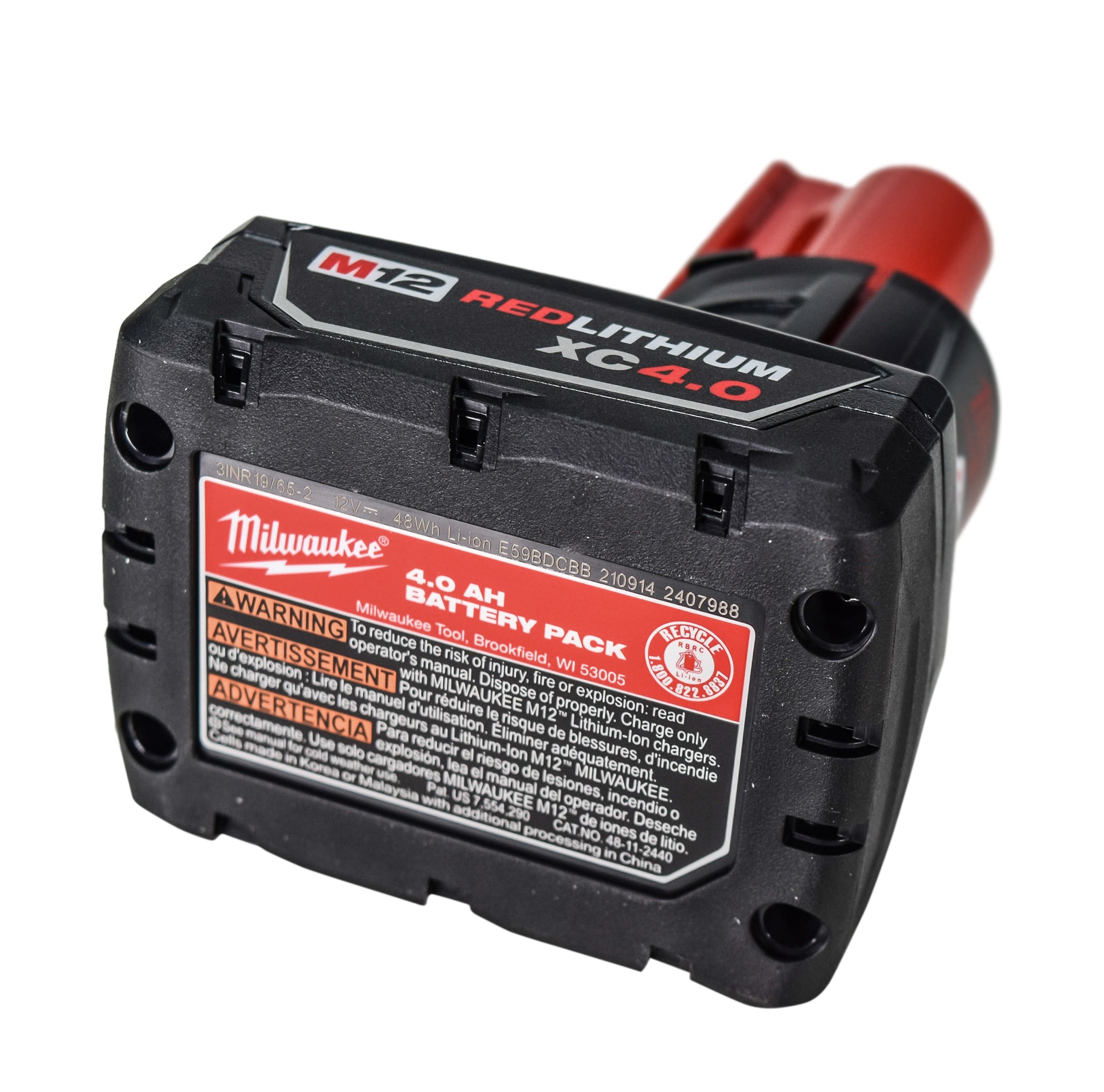 Milwaukee 48-11-2440 M12 4.0 Ah MAX Lithium Ion Battery Pack Single Pack
