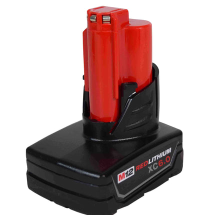 Milwaukee M12 REDLITHIUM XC6.0 12V Extended-Capacity Battery — 6.0 Ah, REDLINK Intelligence, 3× Runtime, All-Weather Performance, Compatible with 70+ M12 Tools