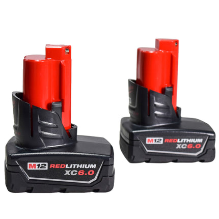 Milwaukee M12 12-Volt Lithium-Ion 6.0Ah Battery and Charger Kit – Includes Two M12 REDLITHIUM XC 6.0 Extended Capacity Batteries & M12 Charger, Long Runtime, Compatible with All Milwaukee M12 Tools