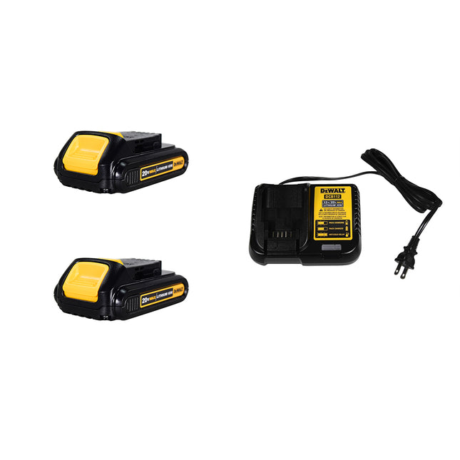 DEWALT DCB201 20V MAX Lithium-Ion Battery 1.5Ah (2 Batteries) with DCB112 12V/20V MAX Fast Charger, Lightweight Compact Power Tool Battery & Charger Kit, Compatible with DEWALT 20V MAX System