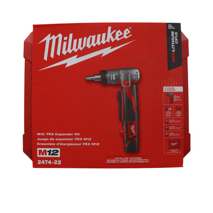 Milwaukee M12 Cordless PEX Expander Kit – 12V Lithium-Ion Auto-Rotating PEX-A/F1960 Expansion Tool with 1/2", 3/4", 1" Expansion Heads, Expander Grease, Hard Case, Charger, M12 REDLITHIUM Battery (x2)