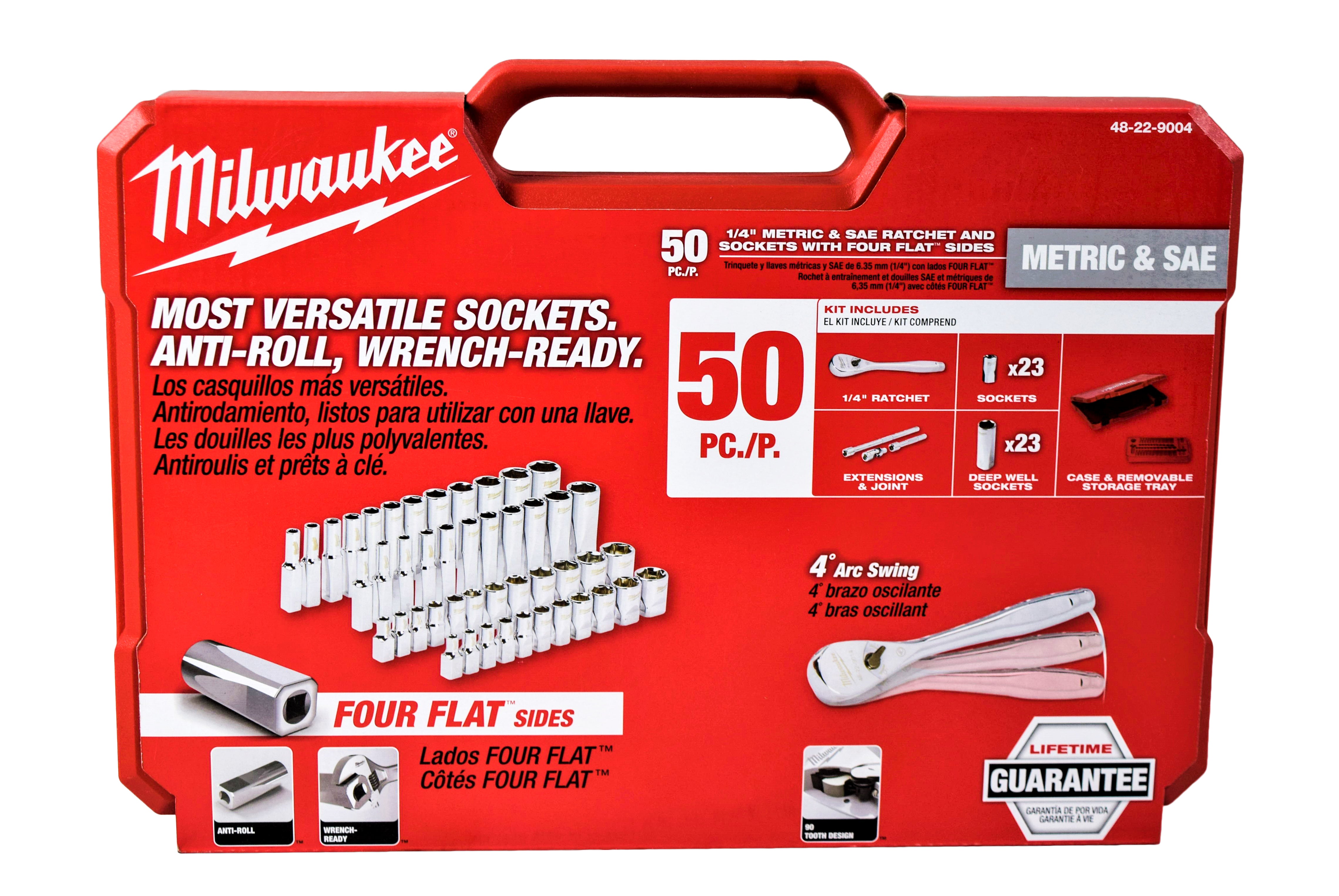 Milwaukee Electric Tools 48-22-9004 1/4in Ratchet & Socket Set - SAE & Metric