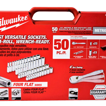 Milwaukee Electric Tools 48-22-9004 1/4in Ratchet & Socket Set - SAE & Metric
