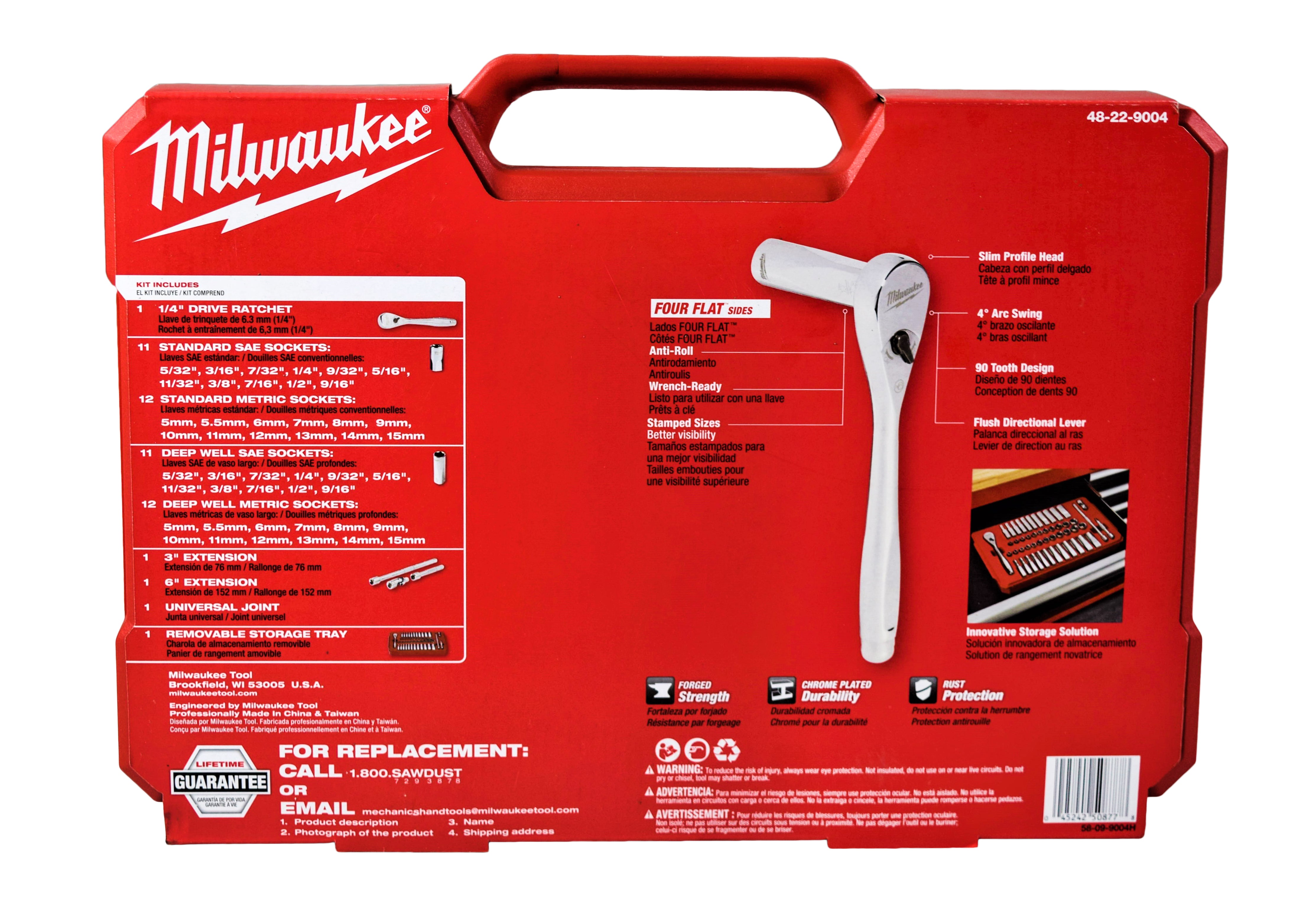 Milwaukee Electric Tools 48-22-9004 1/4in Ratchet & Socket Set - SAE & Metric