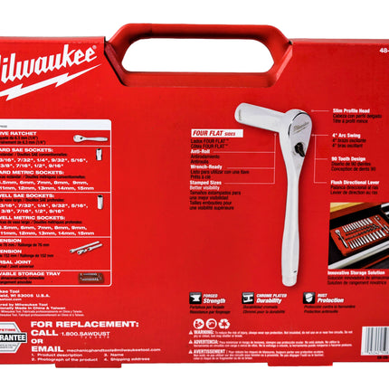 Milwaukee Electric Tools 48-22-9004 1/4in Ratchet & Socket Set - SAE & Metric