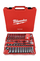 Milwaukee 3/8" Drive 56-Piece Ratchet & Socket Set - SAE & Metric, 90-Tooth Ratchet, Four Flat Sides, Slim Profile Sockets, Portable Case