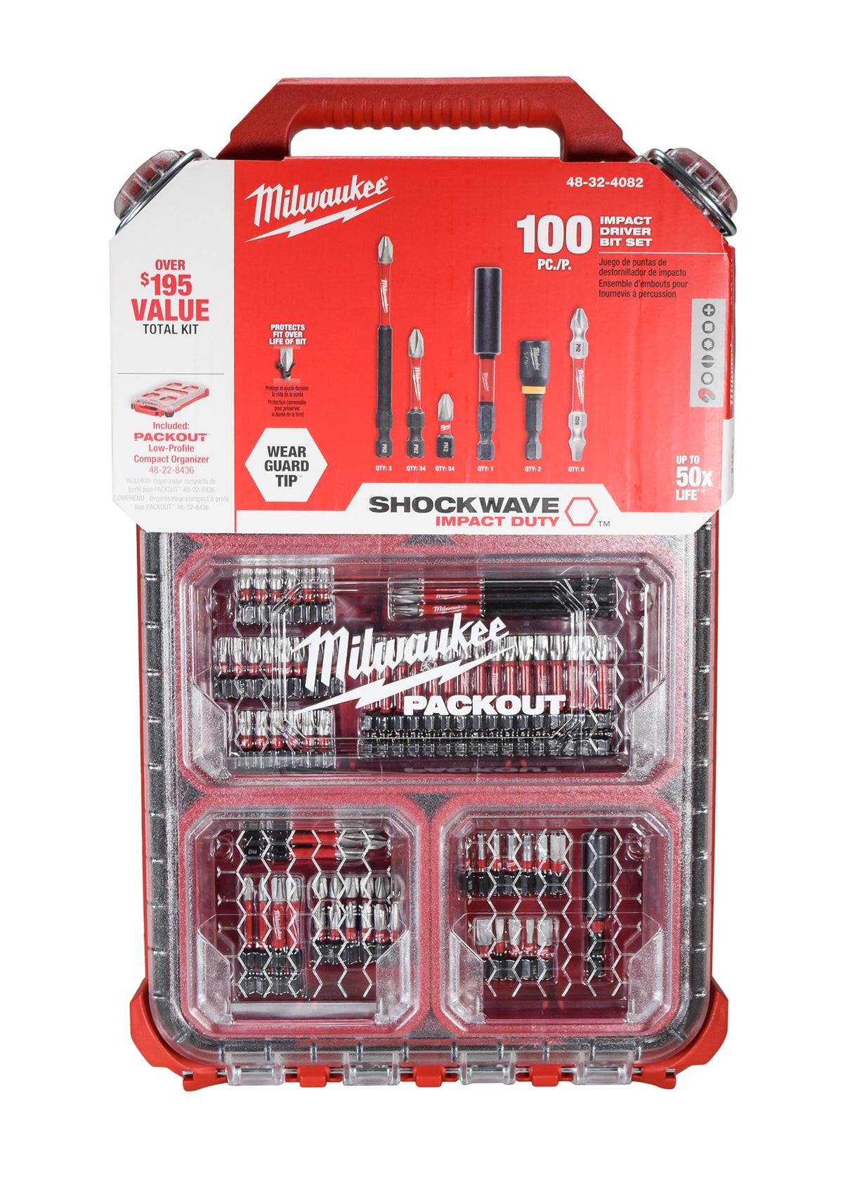 MilwaukeeTool 48-32-4082 Impact-Duty Alloy Steel Driver Bit Set with PACKOUT Case (100-Piece)