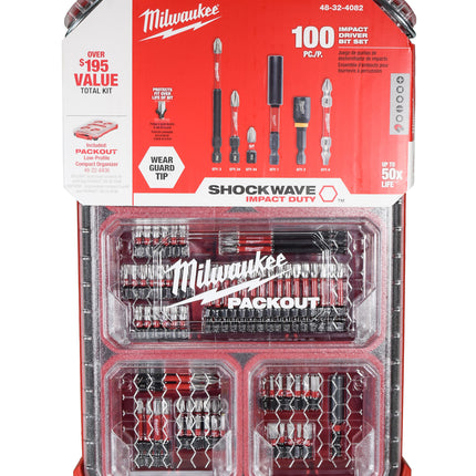 MilwaukeeTool 48-32-4082 Impact-Duty Alloy Steel Driver Bit Set with PACKOUT Case (100-Piece)