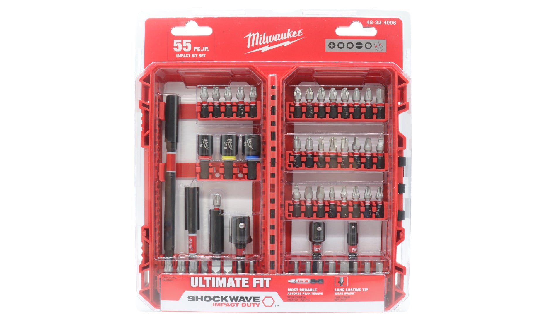 Milwaukee Tool 48‑32‑4096 Shockwave Impact Duty Driver Bit Set, 55‑Piece, Durable Steel Construction