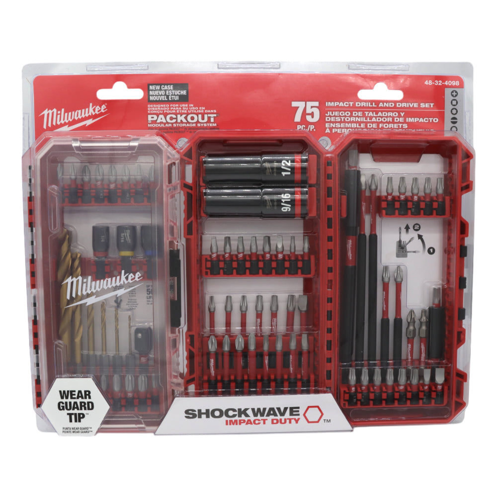 Milwaukee 48-32-4098 SHOCKWAVE Impact Duty Drill, Drive & Fasten Set - 75PC