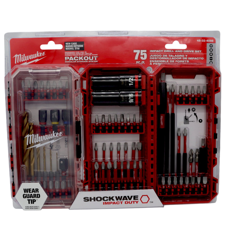 Milwaukee 48-32-4098 SHOCKWAVE Impact Duty Drill, Drive & Fasten Set - 75PC