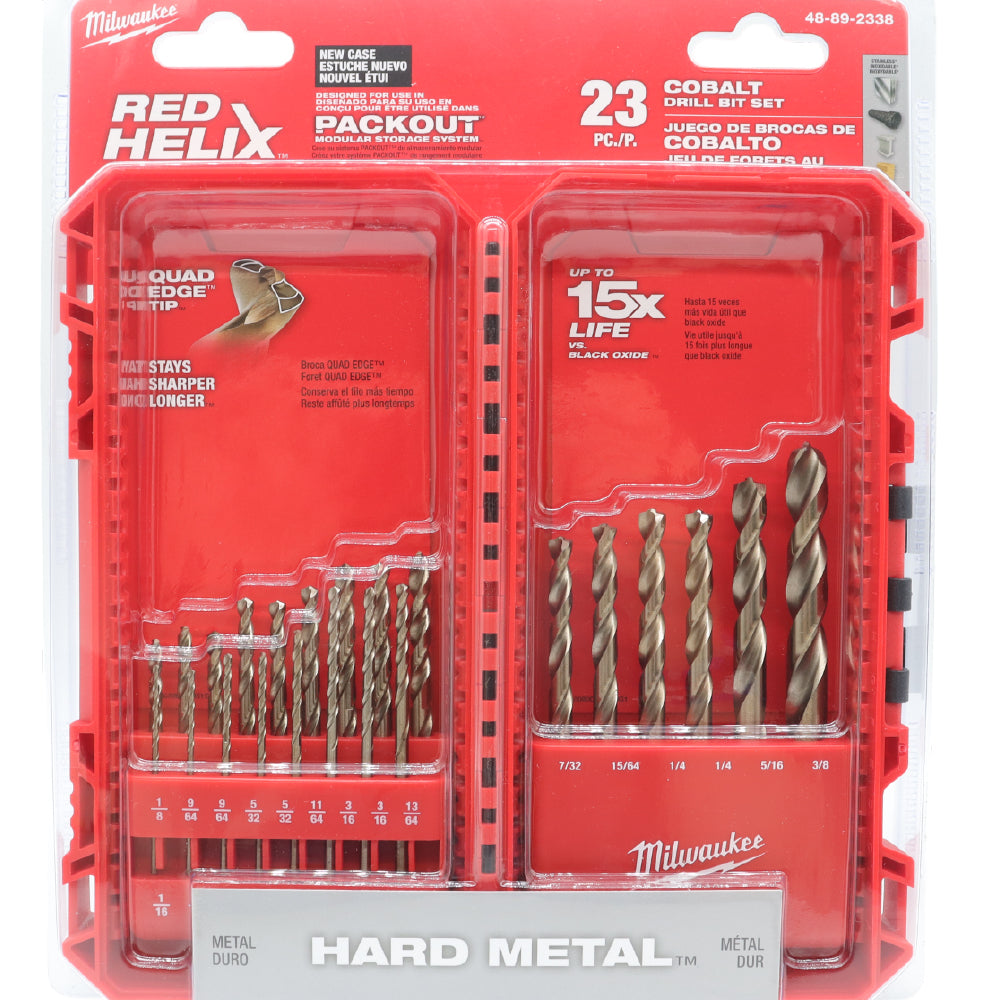 Milwaukee 48-89-2338 Durable Cobalt Red Helix Angle Twist Drill Bit Kit - 23pc
