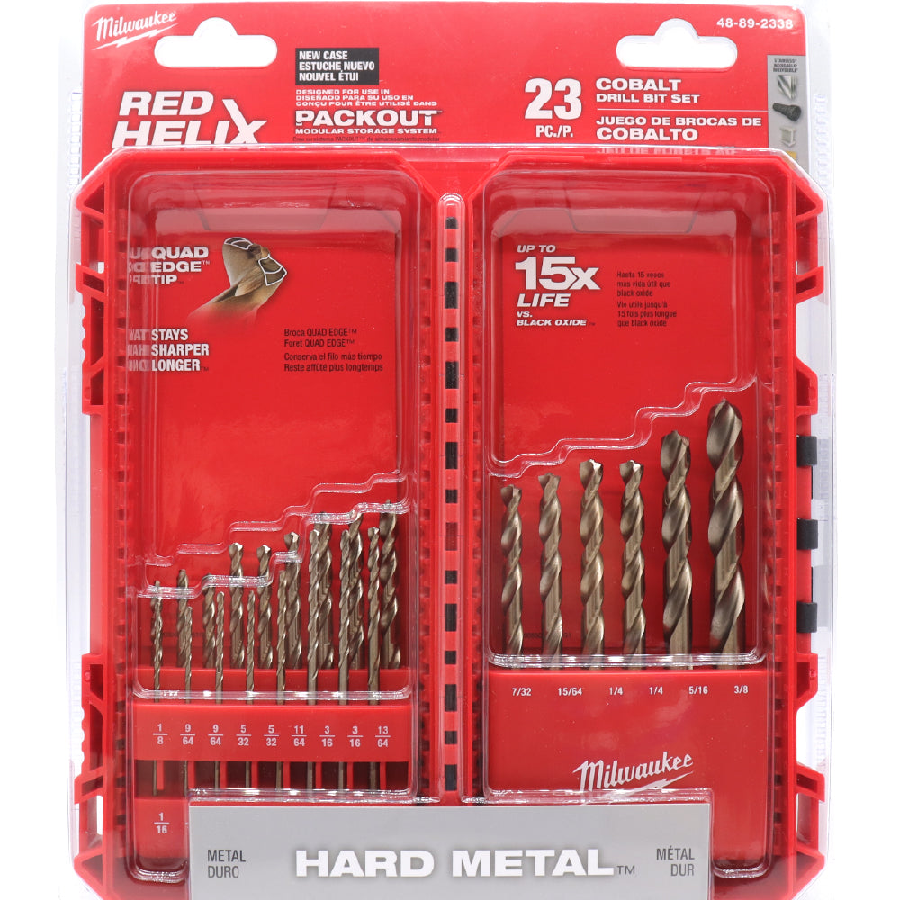 Milwaukee 48-89-2338 Durable Cobalt Red Helix Angle Twist Drill Bit Kit - 23pc