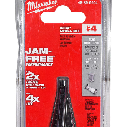 Milwaukee 48-89-9204 No. 4 Step 3/16" to 7/8" Shank Black Oxide Step Drill Bit