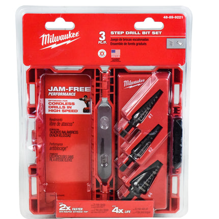 Milwaukee 48-89-9221 Jam-Free Dual Flute 3-Piece Step Drill Bit Set