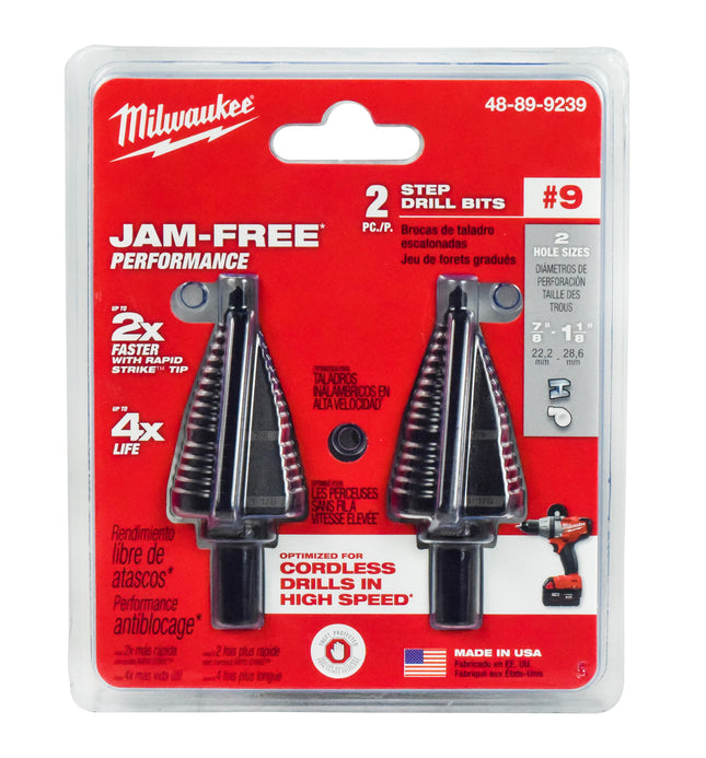 Milwaukee 48-89-9239 2 pc #9 step drill bit set, 7/8" - 1 1/8"