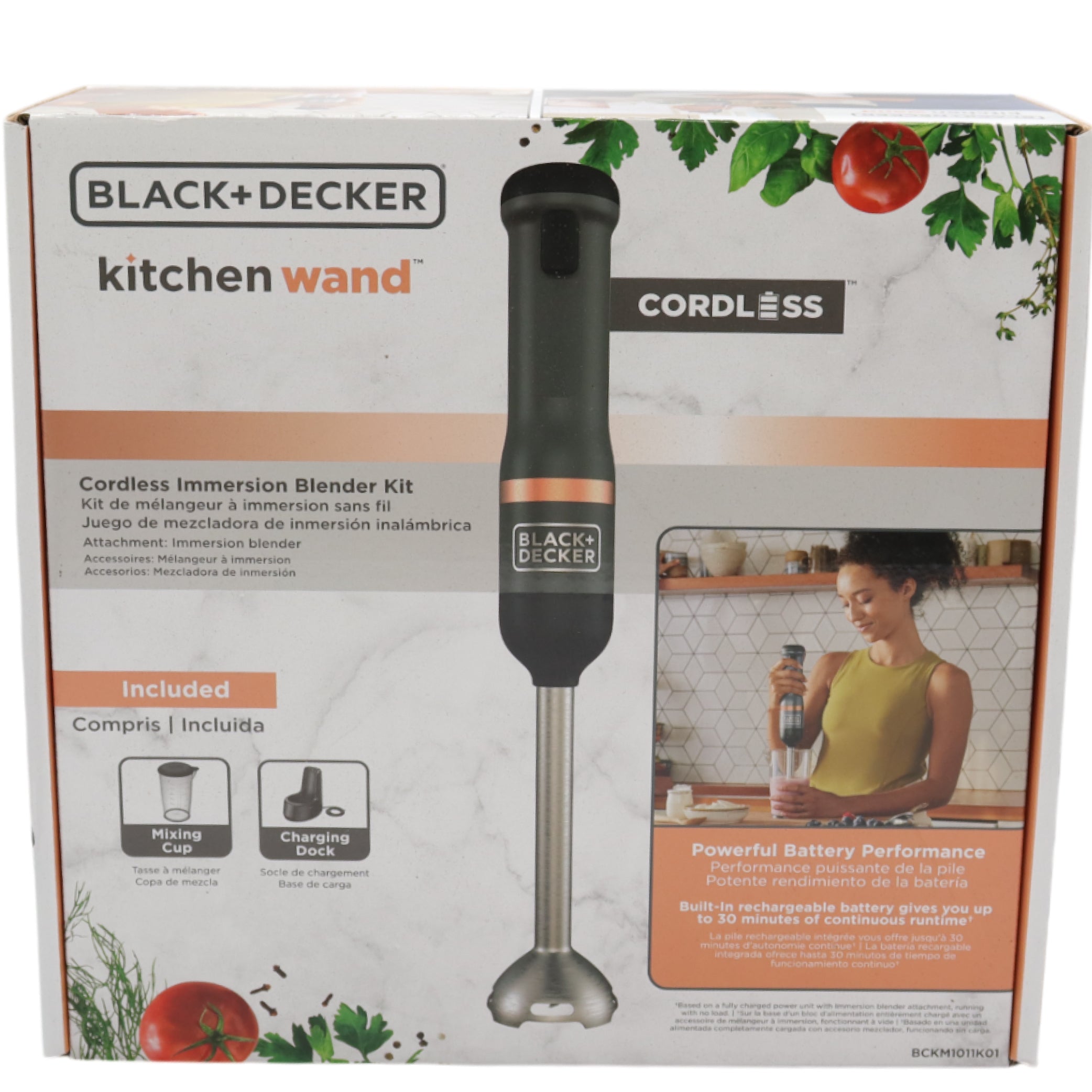 BLACK+DECKER BCKM1011K01 Kitchen Wand Cordless Immersion Blender + Charging Dock, 2-Speed Hand Blender, 150W Motor, Stainless Steel Blending Shaft, Easy One-Hand Operation - Grey