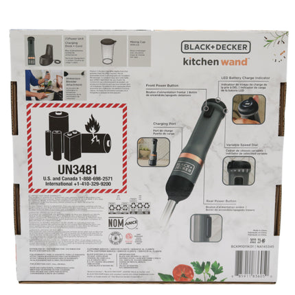 BLACK+DECKER BCKM1011K01 Kitchen Wand Cordless Immersion Blender + Charging Dock, 2-Speed Hand Blender, 150W Motor, Stainless Steel Blending Shaft, Easy One-Hand Operation - Grey
