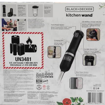 BLACK+DECKER BCKM1011K10 Kitchen Wand Cordless Immersion Blender with Charging Dock, 2-Speed Hand Blender, 150W Motor, Stainless Steel Blending Shaft, Easy One-Hand Operation - Black