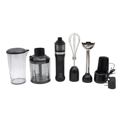 BLACK+DECKER BCKM1013K10 Kitchen Wand Cordless 3-in-1 Immersion Blender Set – Hand Blender with Whisk, Food Chopper & Charging Dock – 150W Motor, 2 Speeds, Stainless Steel Blades – Black